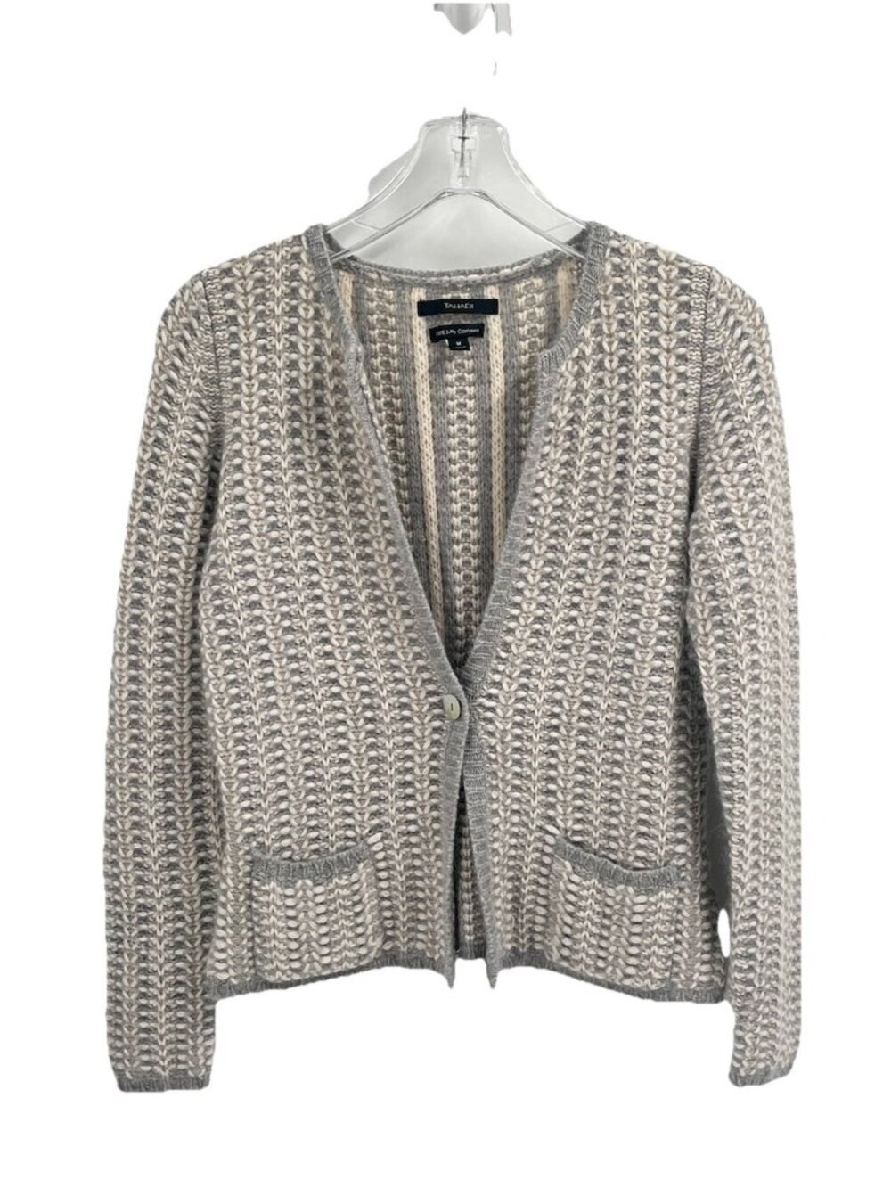 Tahari 100% Cashmere Textured Knit Cardigan Sweater Sz M Quiet Luxury Preppy